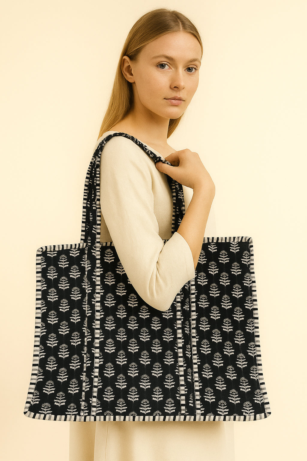 Handcrafted Printed Fabric Tote Bag with Dual Handles