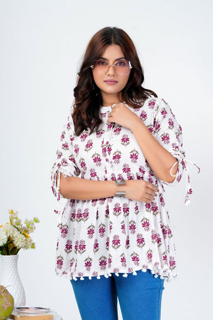 Women's Cotton Printed Peplum Top with 3/4 Sleeves – Casual Ethnic Wear