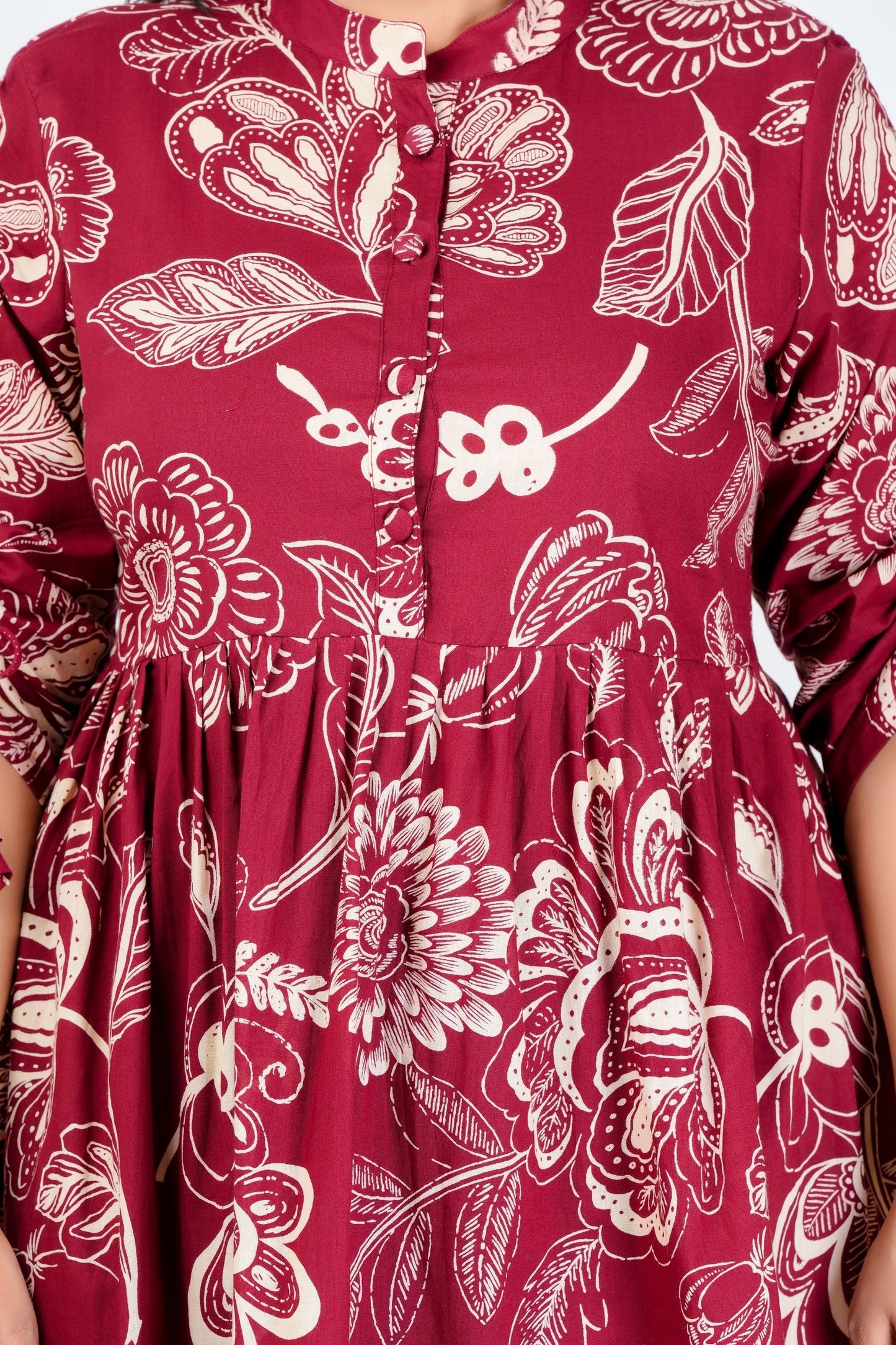 Women's Maroon Cotton Printed Peplum Top with 3/4 Sleeves – Ethnic Casual Wear