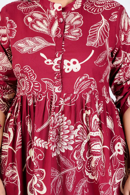Women's Maroon Cotton Printed Peplum Top with 3/4 Sleeves – Ethnic Casual Wear