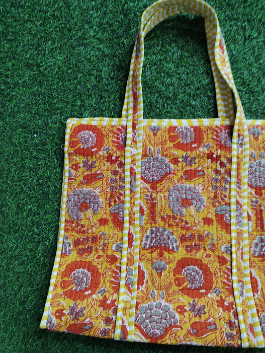 Handcrafted Printed Fabric Tote Bag with Dual Handles
