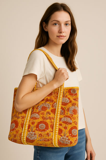 Handcrafted Printed Fabric Tote Bag with Dual Handles