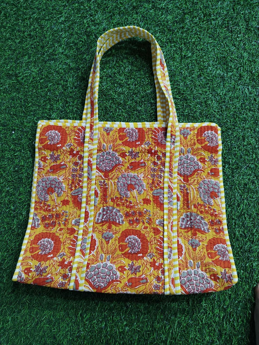 Handcrafted Printed Fabric Tote Bag with Dual Handles