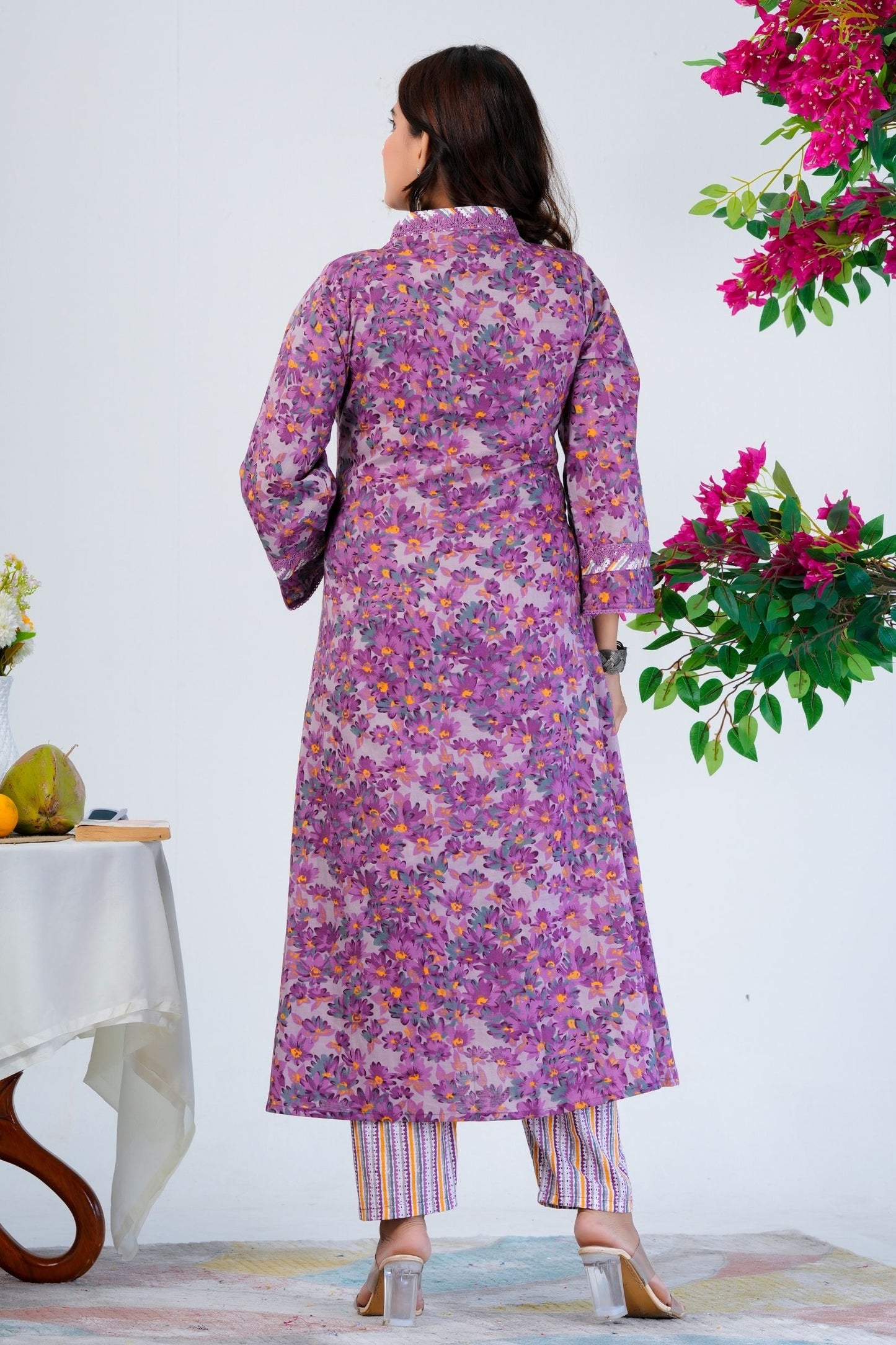 Women's Purple Floral Printed Kurta Set with Dupatta – Ethnic Wear for Festive & Casual Occasions