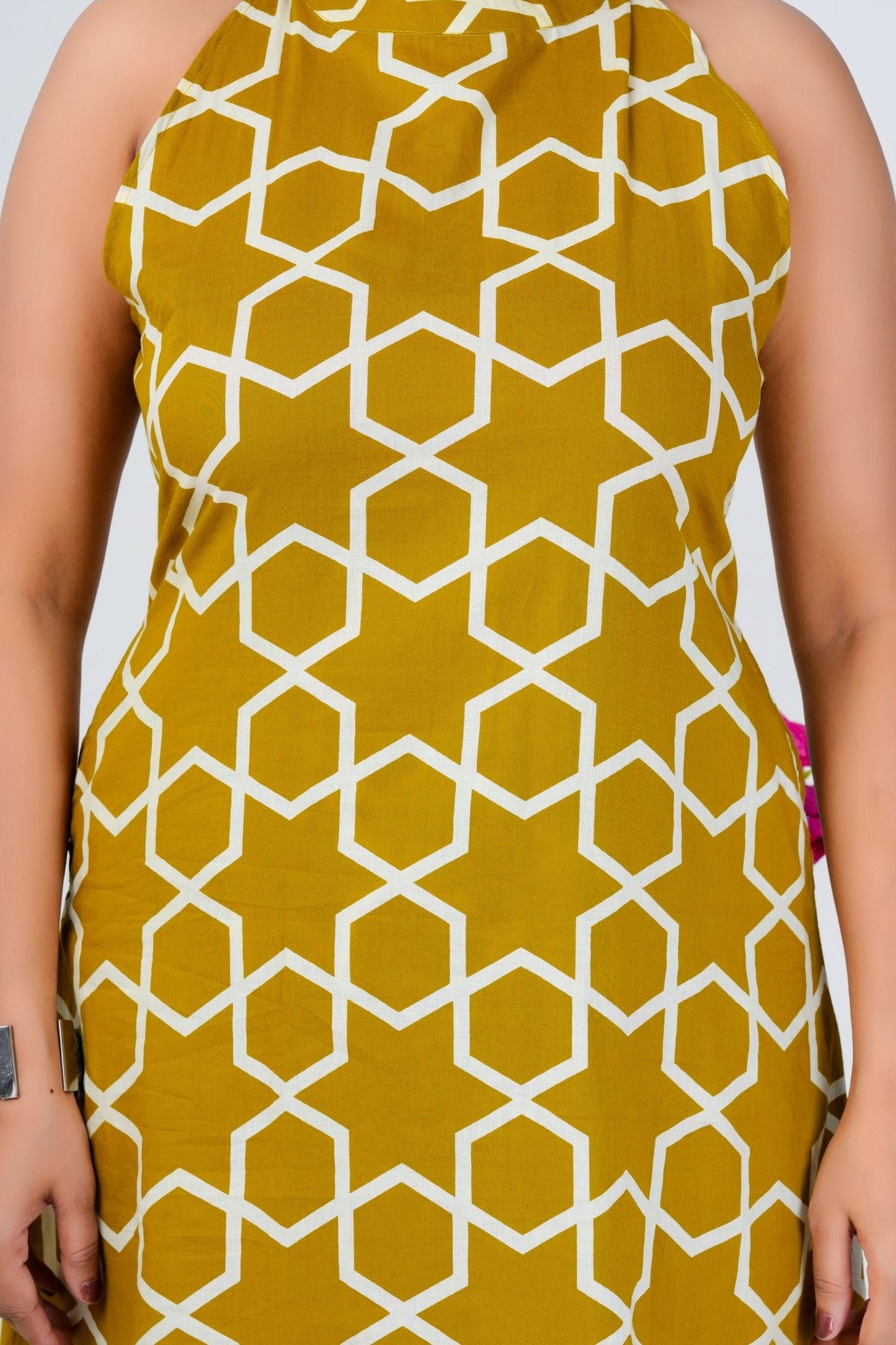 Mustard Yellow Geometric Print Sleeveless Kurta Set for Women