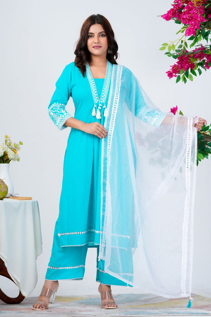 Elegant Aqua Blue Embroidered Kurta Set with Dupatta