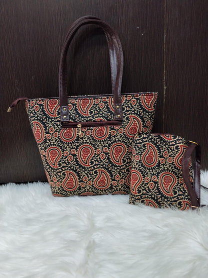Jaipuri Print Cotton 5-Piece Bag Set | Tote, Sling, Clutch, Goggle, Coin Purse