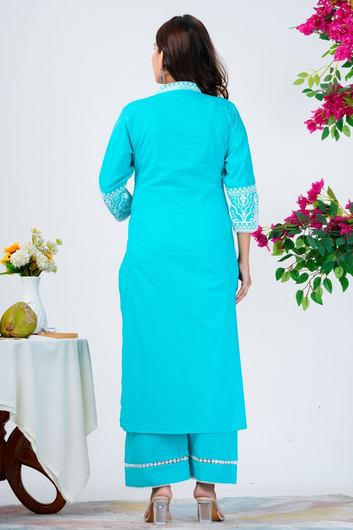 Elegant Aqua Blue Embroidered Kurta Set with Dupatta