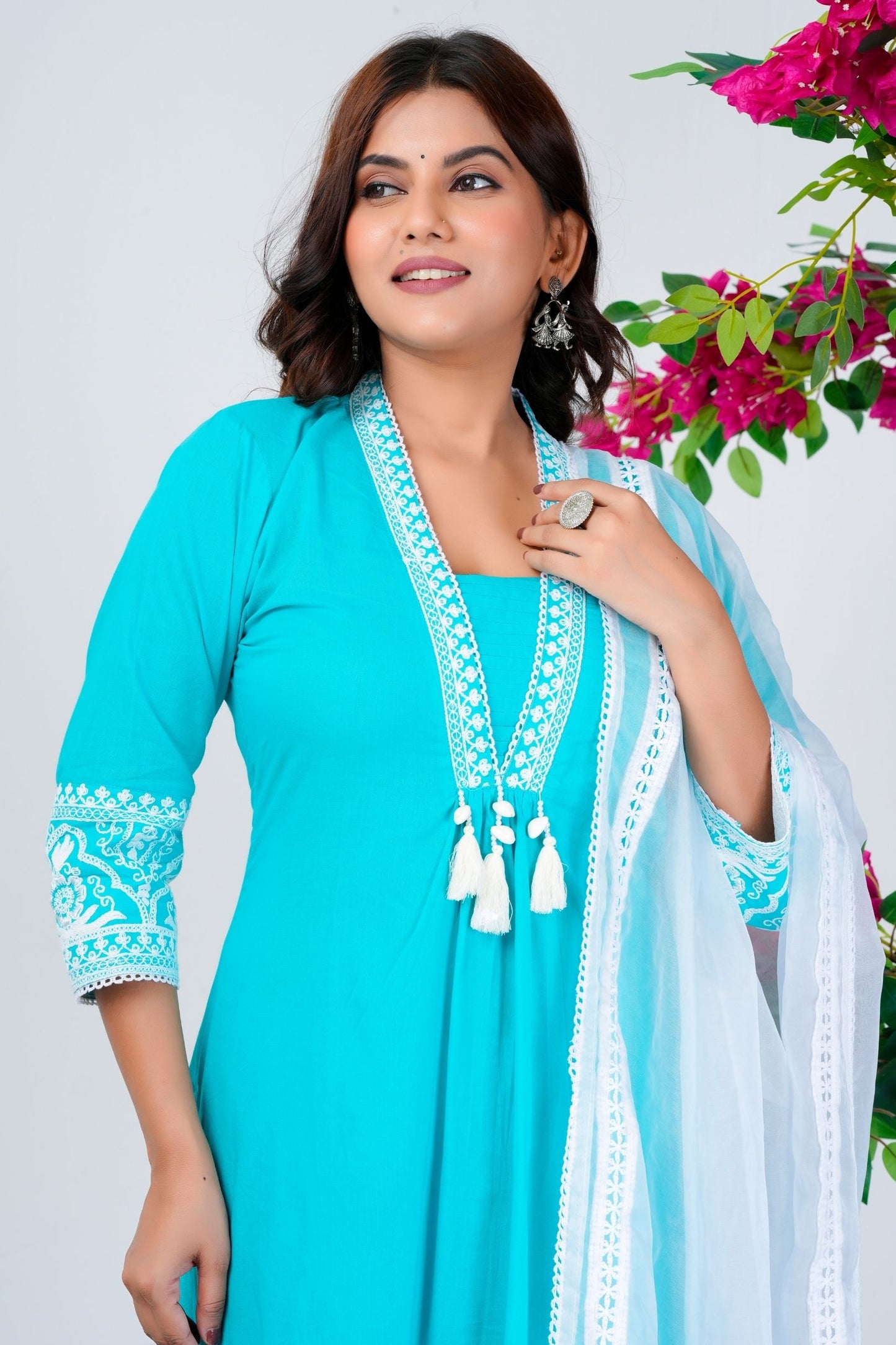 Elegant Aqua Blue Embroidered Kurta Set with Dupatta