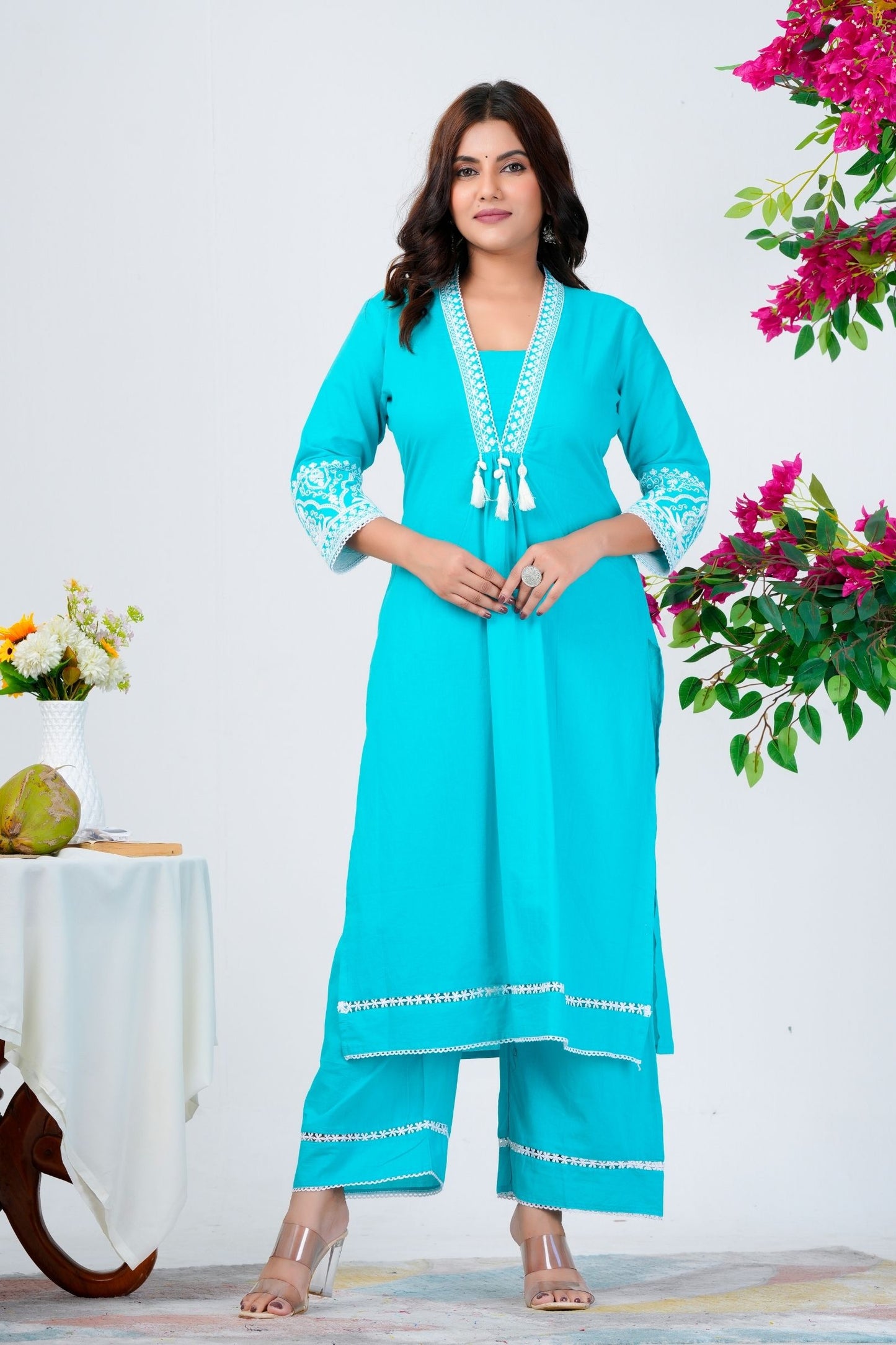 Elegant Aqua Blue Embroidered Kurta Set with Dupatta