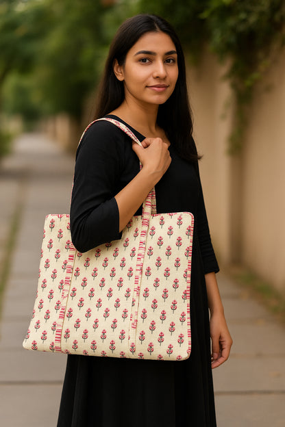 Handcrafted Printed Fabric Tote Bag with Dual Handles