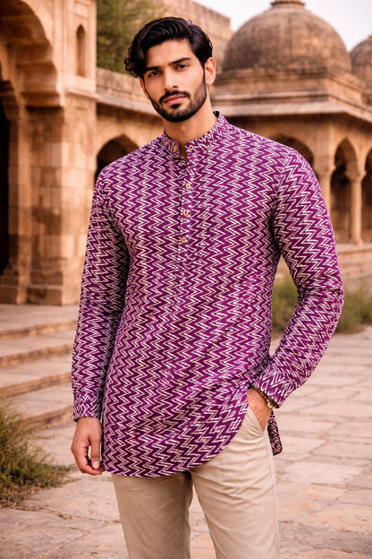 Jaipuri Printed Short Kurta for Men | 100% Cotton Rajasthani Ethnic Wear | Full Sleeves Indian Kurta