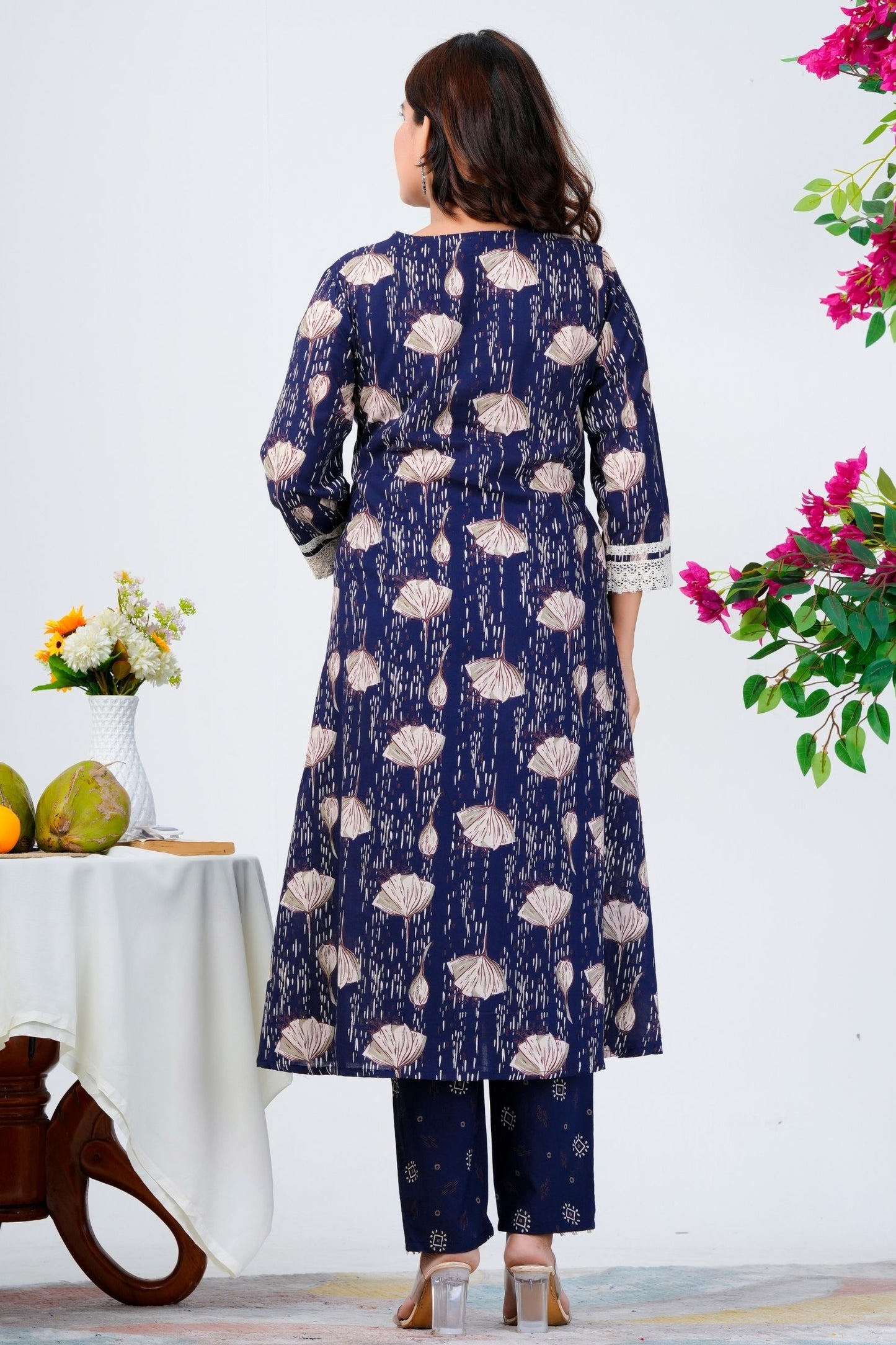 Graceful Navy Blue Printed Kurta Set with Dupatta
