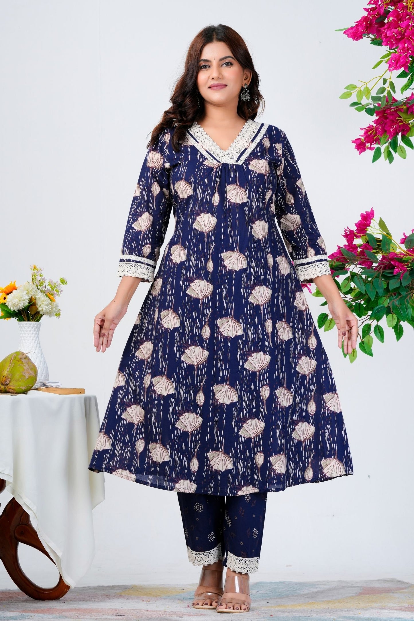 Graceful Navy Blue Printed Kurta Set with Dupatta