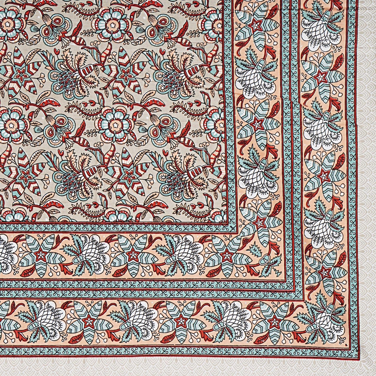 Rajasthani Hand Block Printed Cotton Bedsheet Set, Floral Indian Bedding (Double Bed)