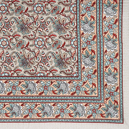 Rajasthani Hand Block Printed Cotton Bedsheet Set, Floral Indian Bedding (Double Bed)