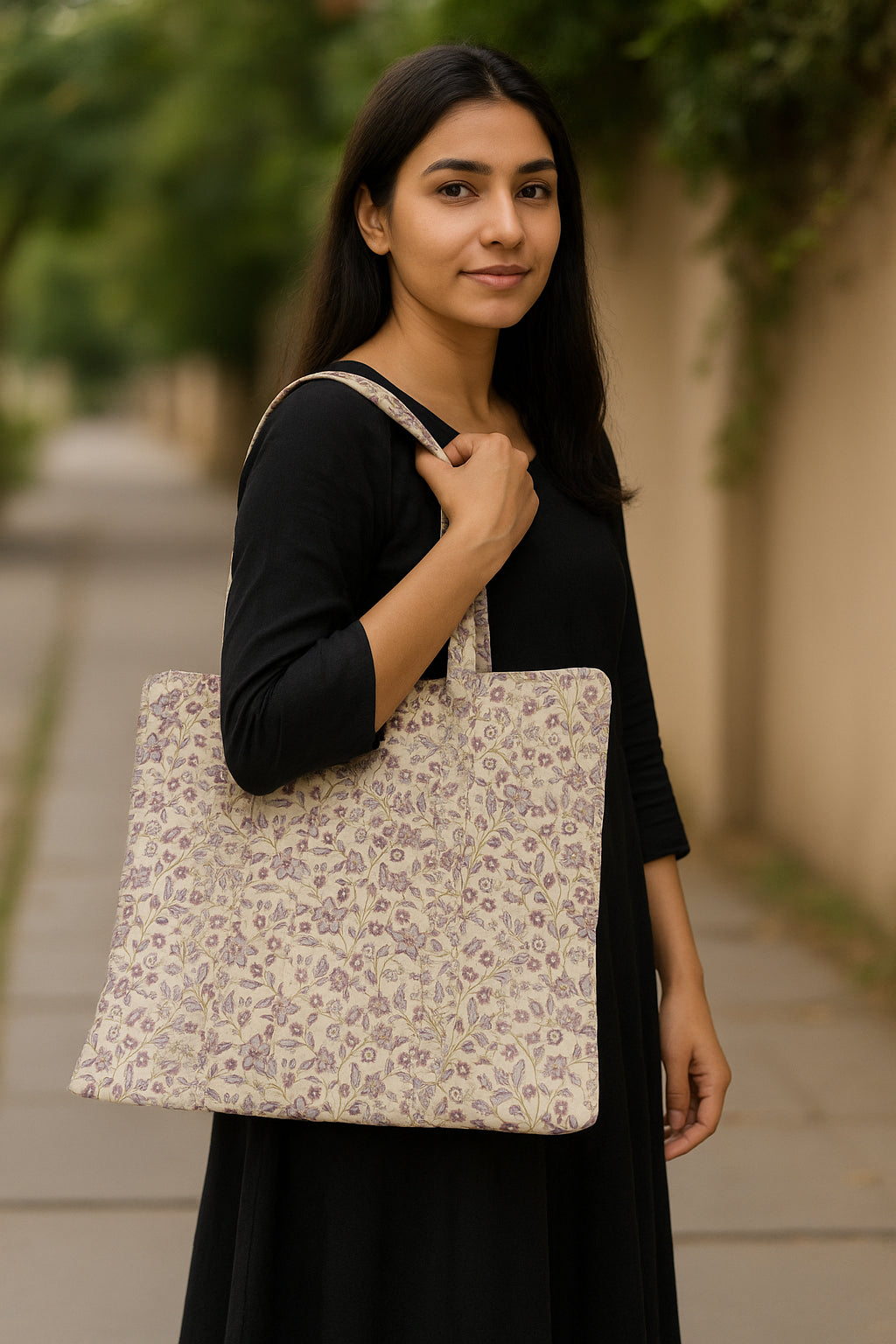 Handcrafted Printed Fabric Tote Bag with Dual Handles