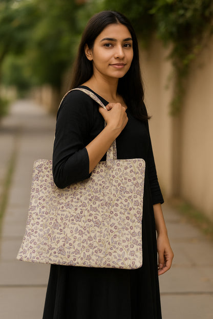 Handcrafted Printed Fabric Tote Bag with Dual Handles