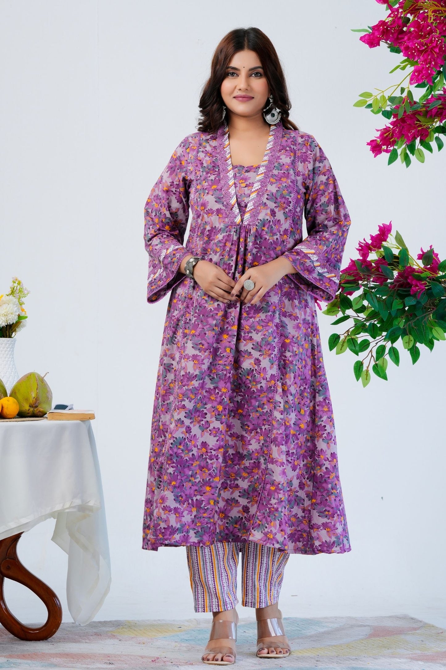 Women's Purple Floral Printed Kurta Set with Dupatta – Ethnic Wear for Festive & Casual Occasions