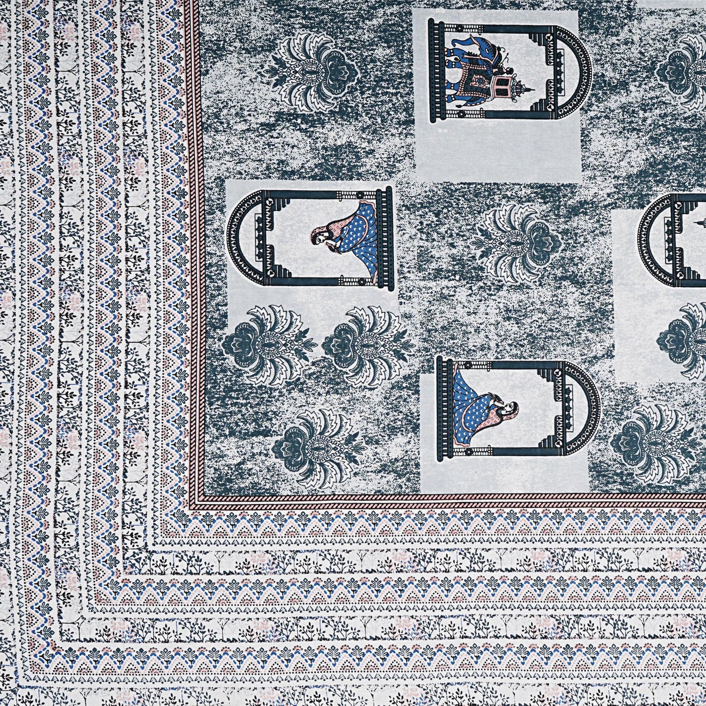 Jaipuri Hand Block Print Cotton Double Bedsheet Set, Rajasthani Zipper Pillow Covers