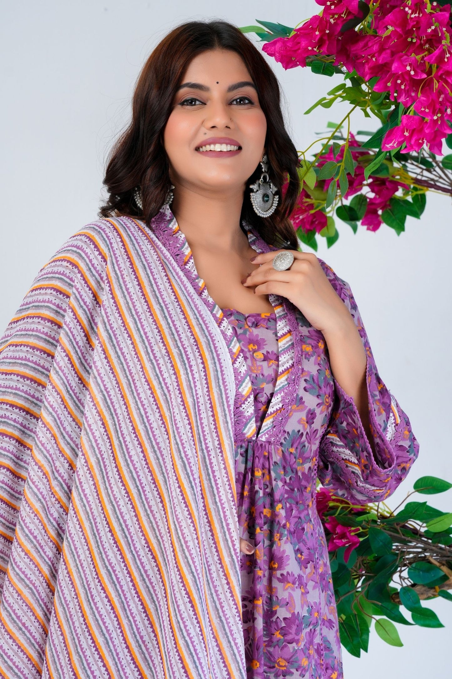 Women's Purple Floral Printed Kurta Set with Dupatta – Ethnic Wear for Festive & Casual Occasions