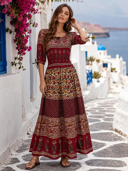 Jaipur Floral Crepe Maxi Dress, Boho Resort Wear, Lightweight Ethnic Style