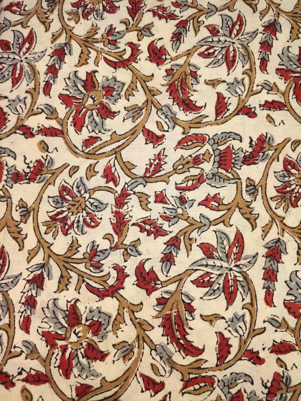 Hand Block Print Cotton Fabric, Floral Indian Fabric By The Yard