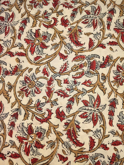 Hand Block Print Cotton Fabric, Floral Indian Fabric By The Yard