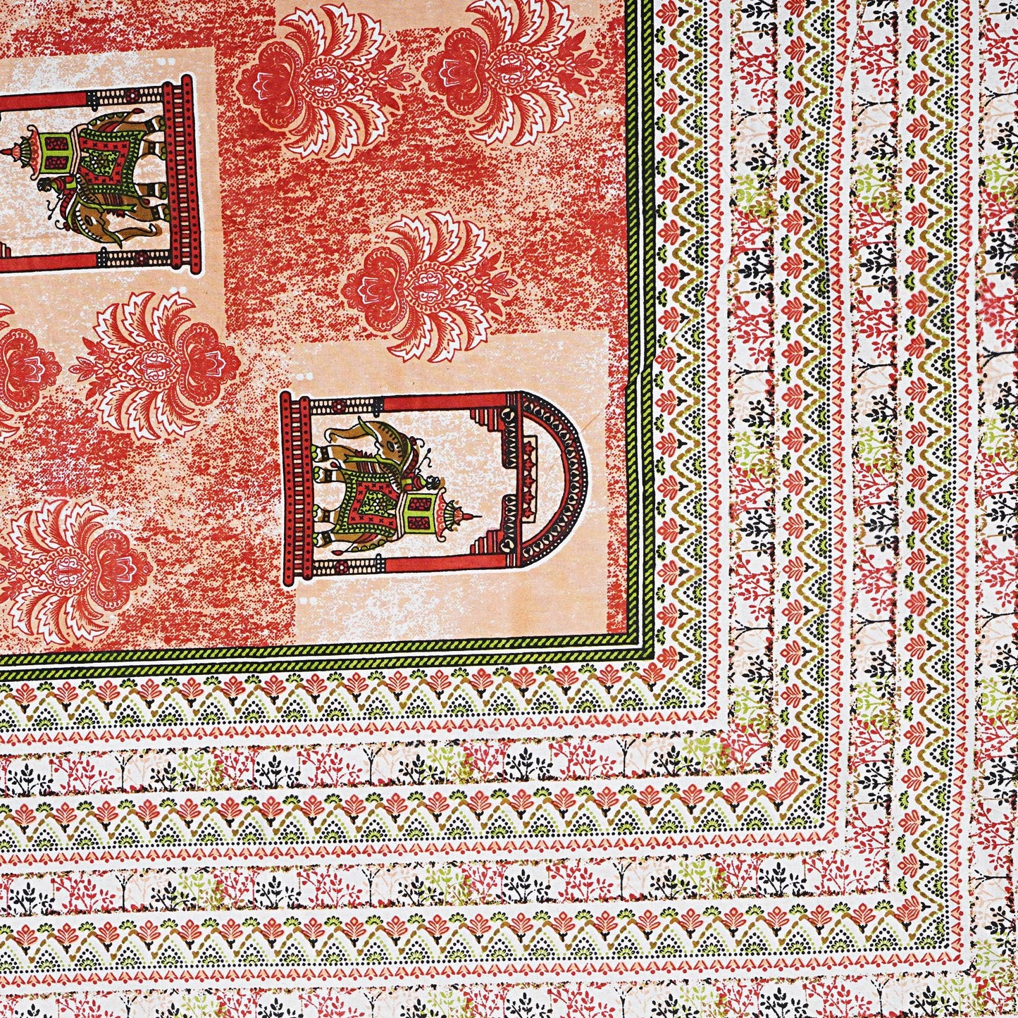 Jaipuri Hand Block Print Cotton Double Bedsheet Set, Rajasthani Zipper Pillow Covers