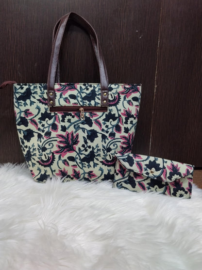 Jaipuri Print Cotton Bag Set, 5 Piece Tote Sling Clutch Set, Goggle Case & Coin Purse, Indian Gift Set