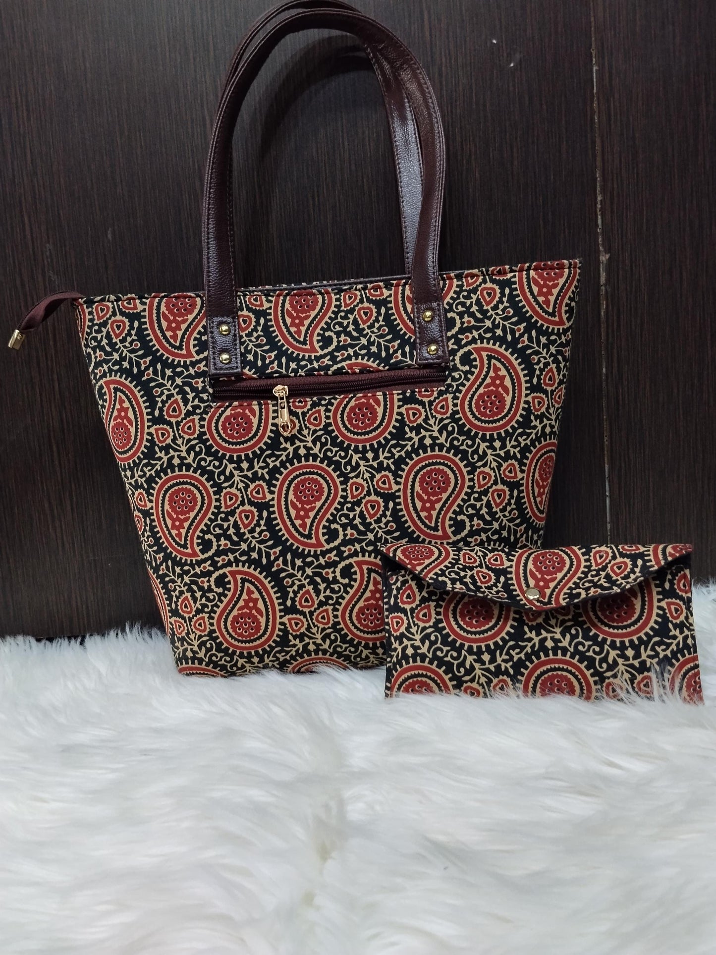 Jaipuri Print Cotton 5-Piece Bag Set | Tote, Sling, Clutch, Goggle, Coin Purse