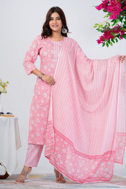 Women's Pink Printed Kurta Set with Dupatta – Elegant Ethnic Wear for Everyday & Festive Looks