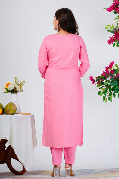 Elegant Baby Pink Solid Kurta Set with Subtle Embellishments