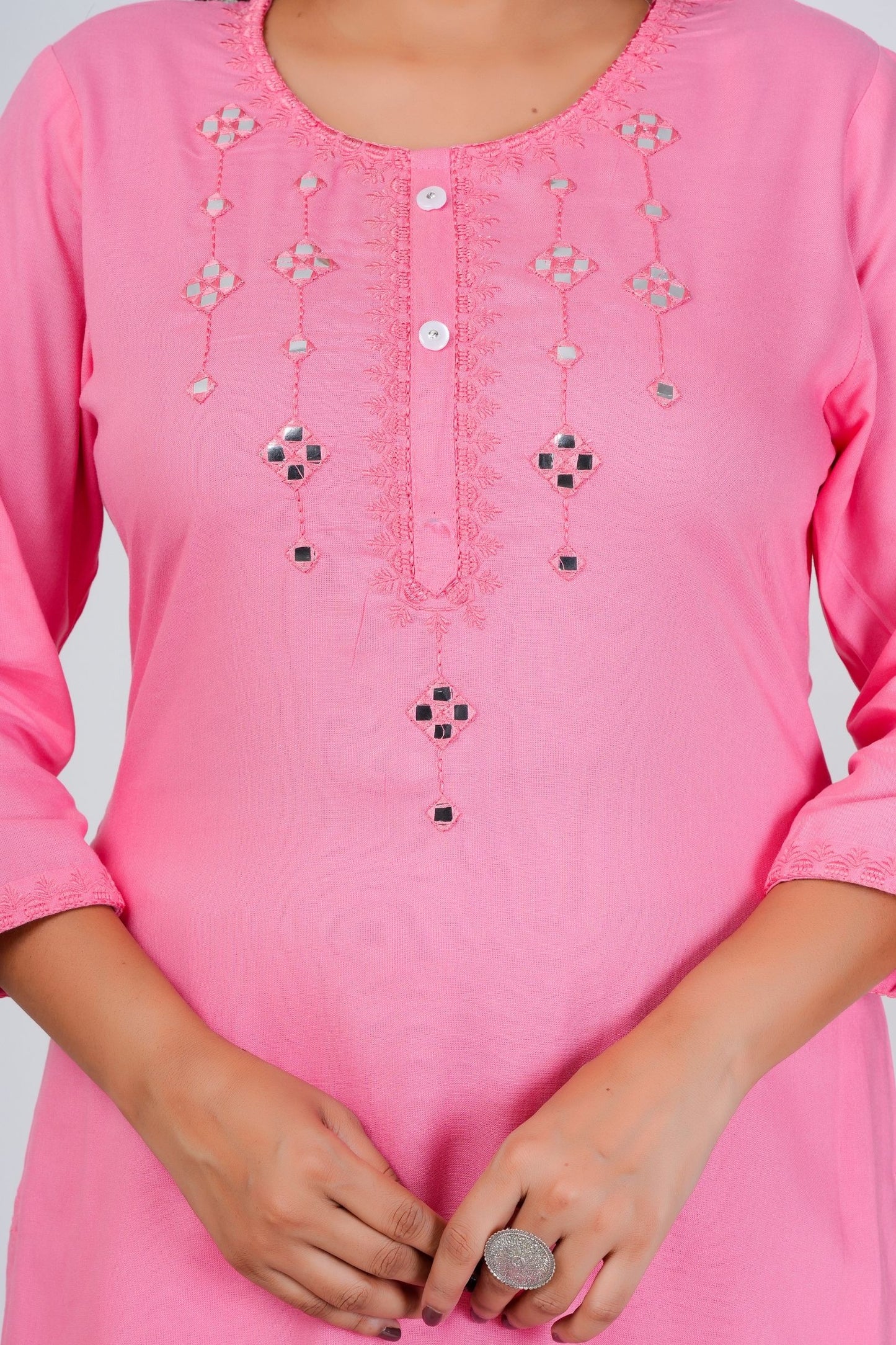 Elegant Baby Pink Solid Kurta Set with Subtle Embellishments