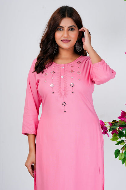 Elegant Baby Pink Solid Kurta Set with Subtle Embellishments
