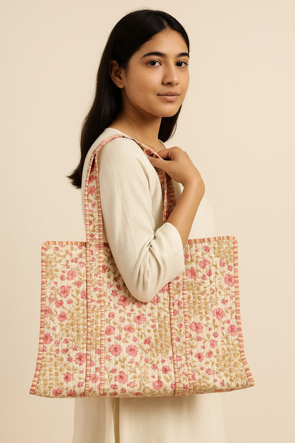 Handcrafted Printed Fabric Tote Bag with Dual Handles