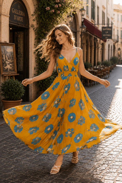 Indian Rayon Kyra Midi Dress | Boho Summer Floral Print, Relaxed Fit Women's Apparel