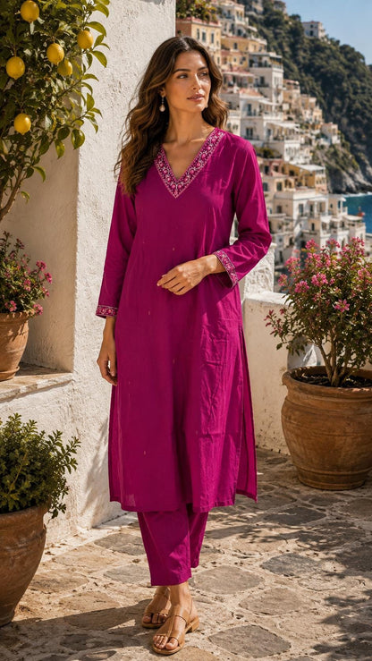 Cotton Kurta Pant Set for Women, Indian Ethnic Wear Suit Set, Solid Kurta Outfit, Festival Dress, M to 2XL