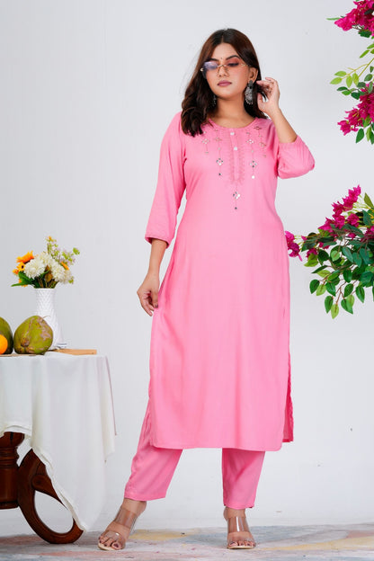Elegant Baby Pink Solid Kurta Set with Subtle Embellishments