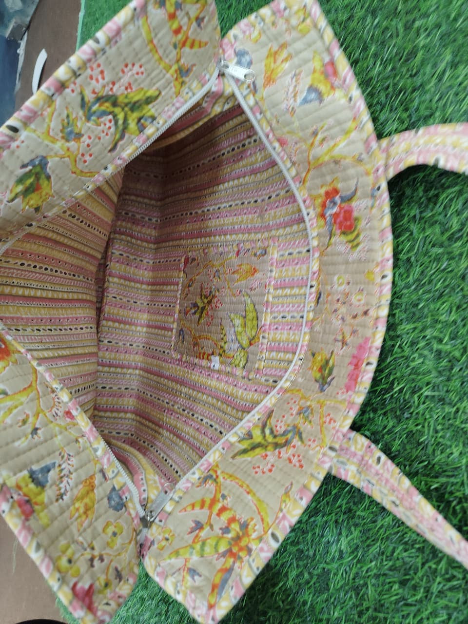 Handcrafted Printed Fabric Tote Bag with Dual Handles