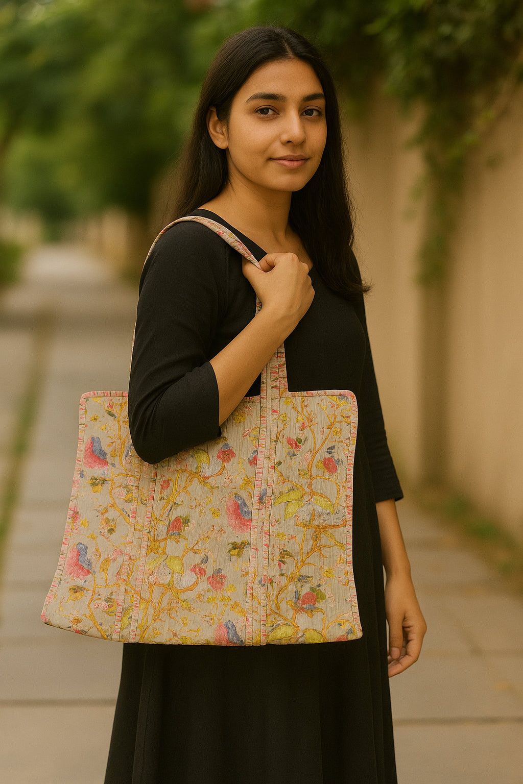 Handcrafted Printed Fabric Tote Bag with Dual Handles