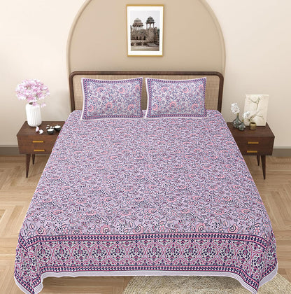 Pink Floral Printed Double Bedsheet With 2 Pillow Covers ADB1475