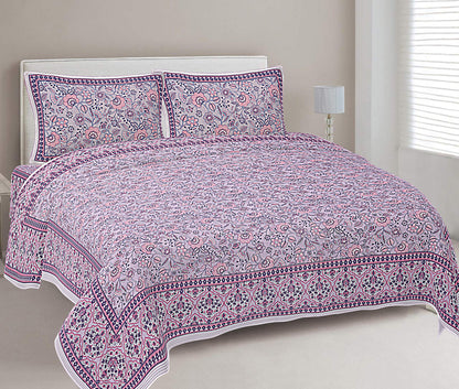 Pink Floral Printed Double Bedsheet With 2 Pillow Covers ADB1475