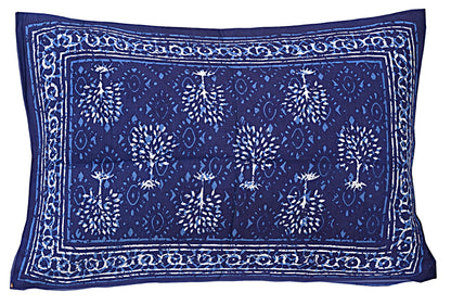 Blue Ethnic Motifs 180 TC Cotton Single Bedsheet with 1 Pillow Cover - BSB1108