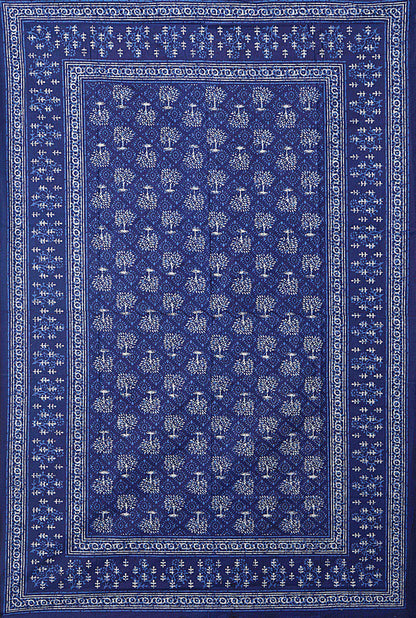 Blue Ethnic Motifs 180 TC Cotton Single Bedsheet with 1 Pillow Cover - BSB1108