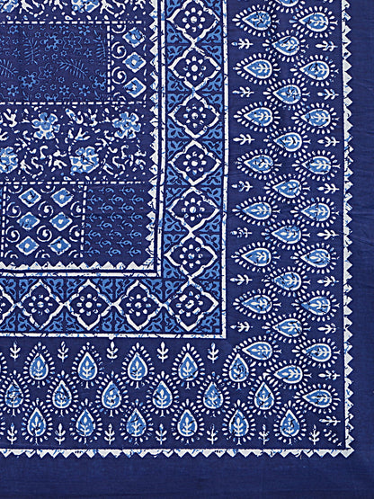 Blue Ethnic Motifs 180 TC Cotton Single Bedsheet with 1 Pillow Cover - BSB1118