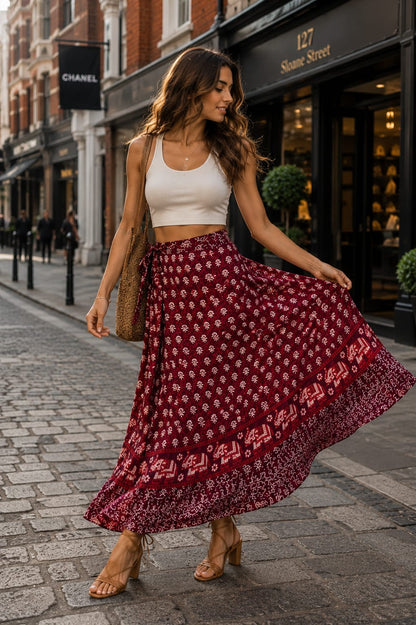 Jaipuri 100% Cotton Neptol Print Wrap Around Skirt Size Up To XXL ( CWS00014 )