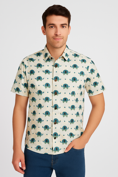 Men's Casual Printed Half Sleeve Shirt with Elephant Motif (SHKN1076)