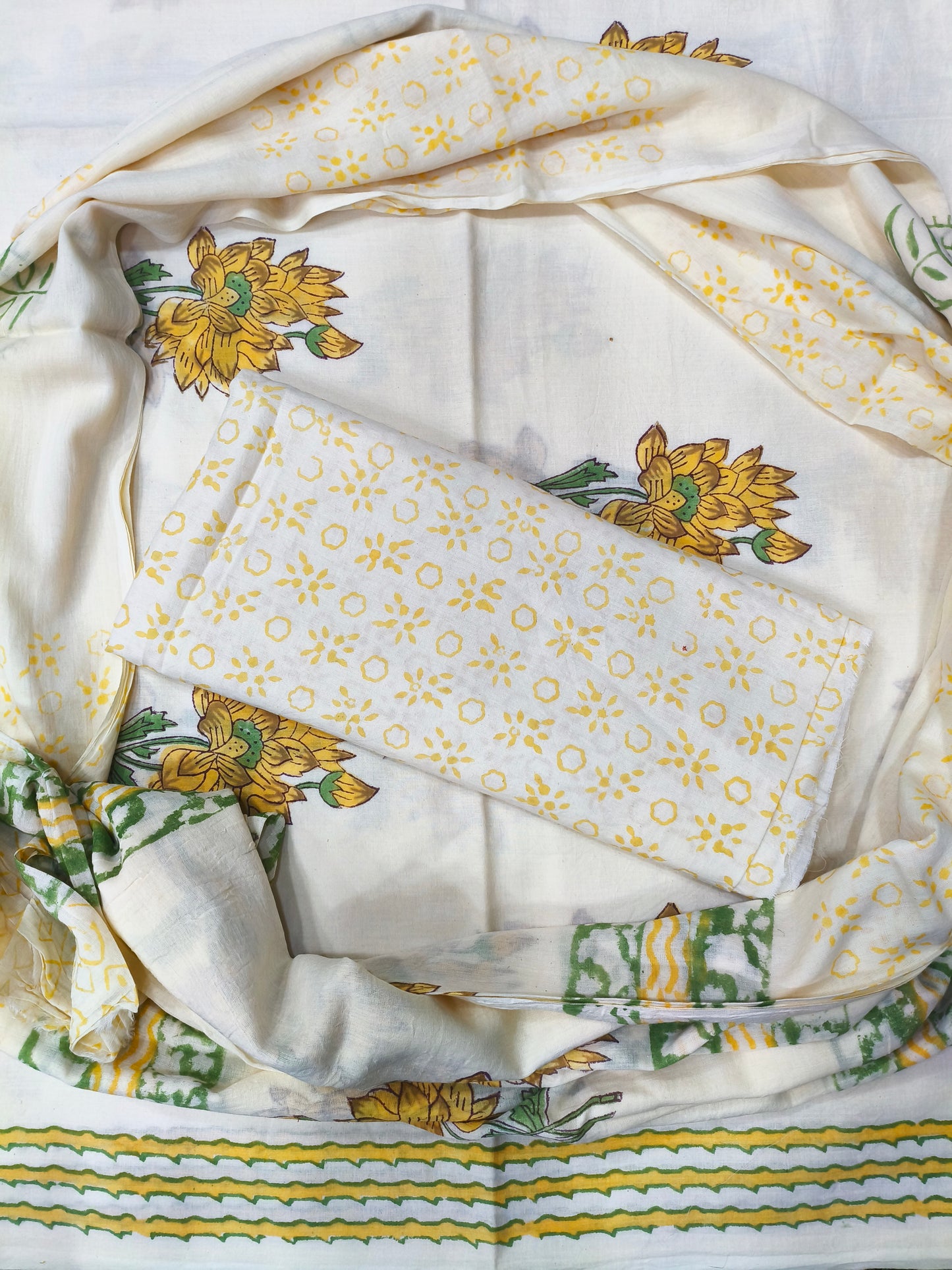 Pavera Floral Print Hand Block Cotton Suit with Mulmul Dupatta