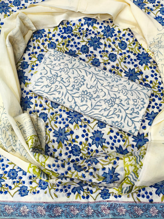 Verlika Floral Print Hand Block Cotton Suit with Mulmul Dupatta